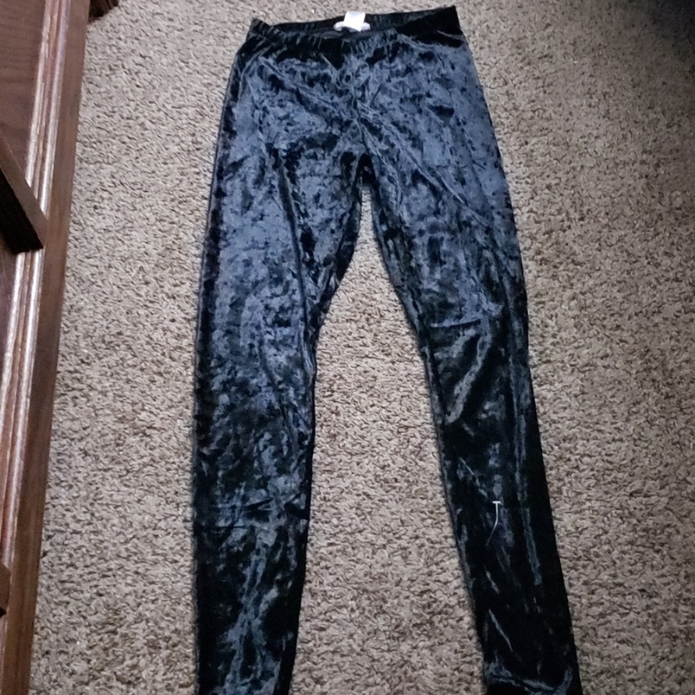 Black faux velvet leggings